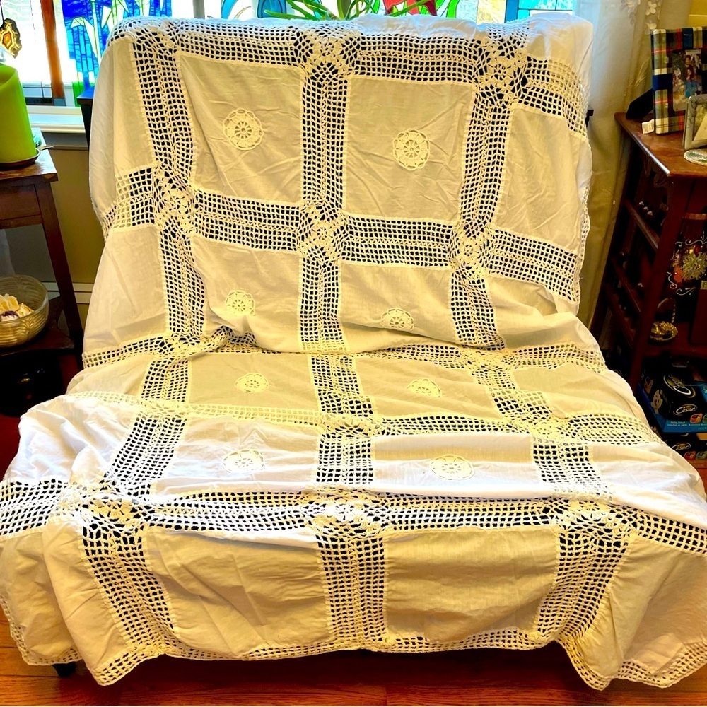 White Cotton Crochet Throw Blanket